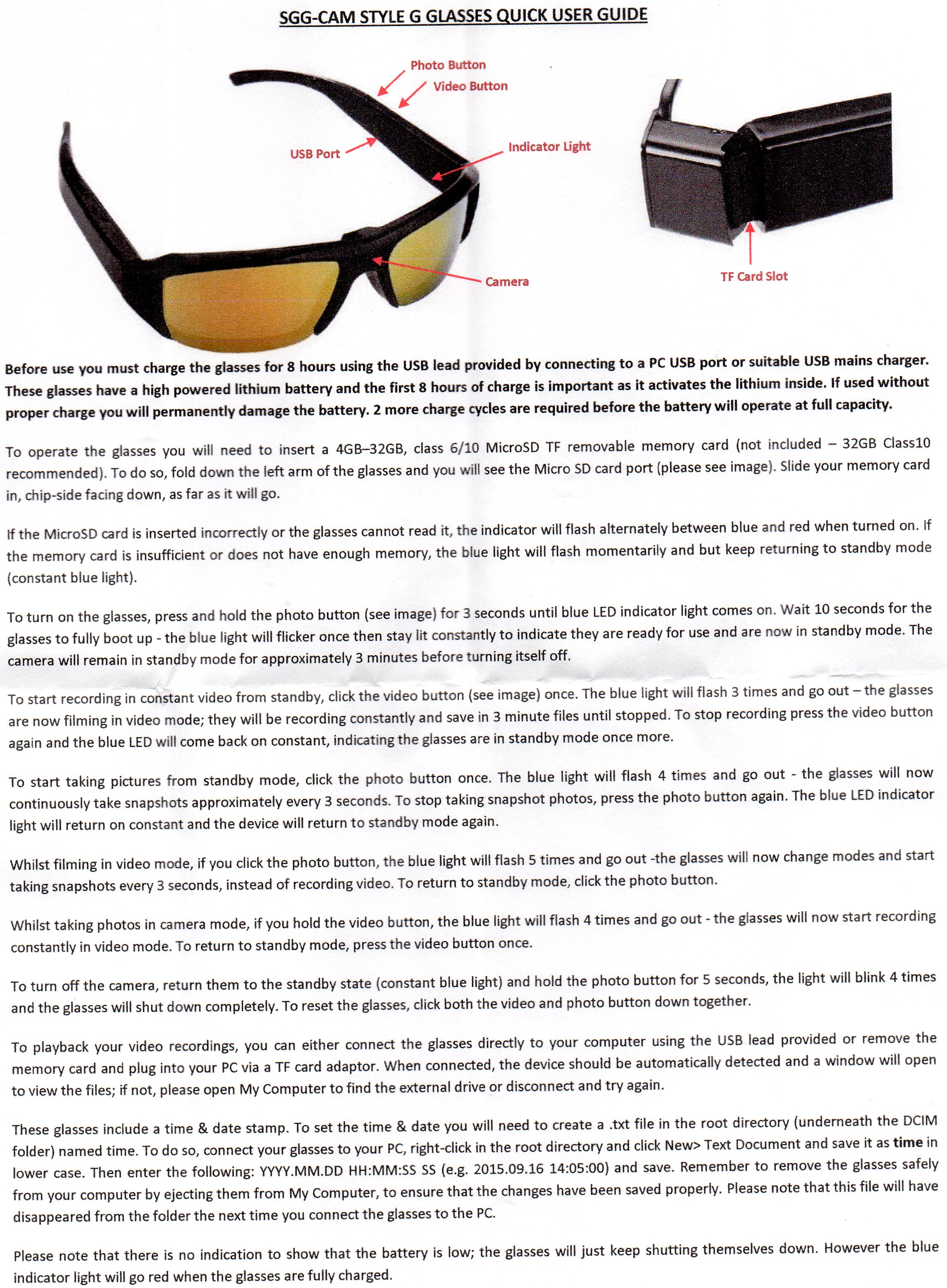 720p hd camera eyewear instructions